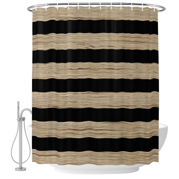 Extra Long Shower Curtain 72x96 Inch, Rustic Farmhouse Shower Curtain Waterproof Bathroom Decor, Retro Minimalist Wood Grain Black Brown Fabric Bath Curtain Set Accessories with Hooks