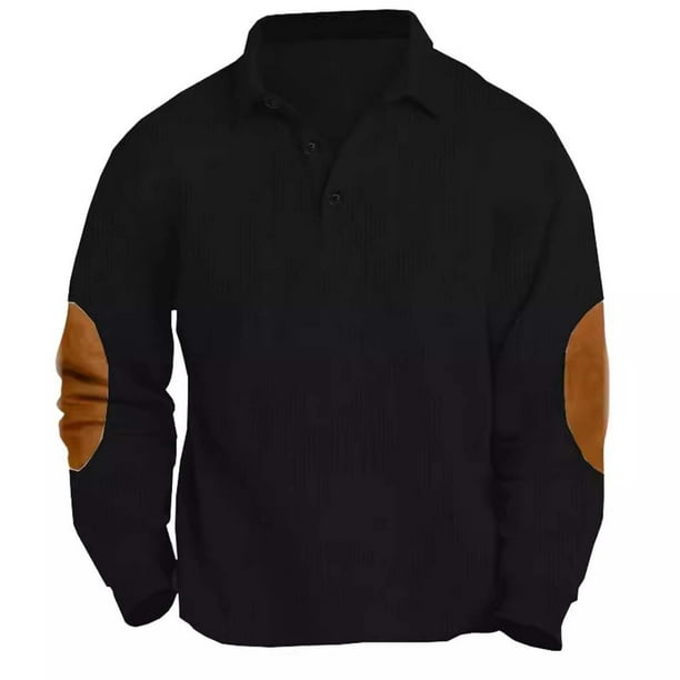 Blusa y camisa de manga larga con cuello vuelto para hombre, estilo casual, para deportes al aire libre, color liso, blusa de manga larga con cuello vuelto, camisetas de poliéster para hombre