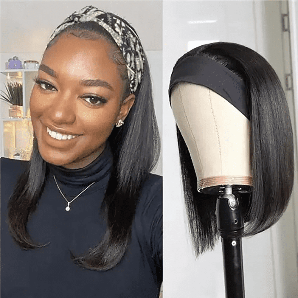 UTOURS Headband bob Wig Human Hair Short Headband Wigs for Black Women Straight 150 % Density Brazilian Human Hair Easy Wear Headband Wig(10inch)