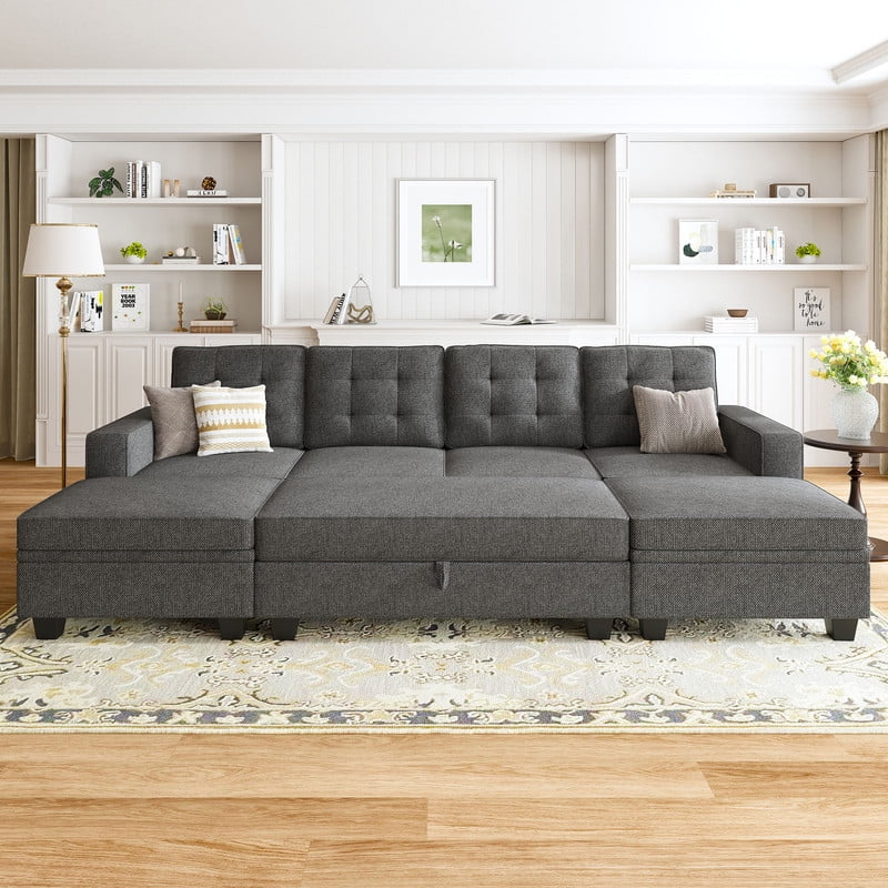 HONBAY Modern Sectional Sofa Bed with Storage for Living Room, Dark