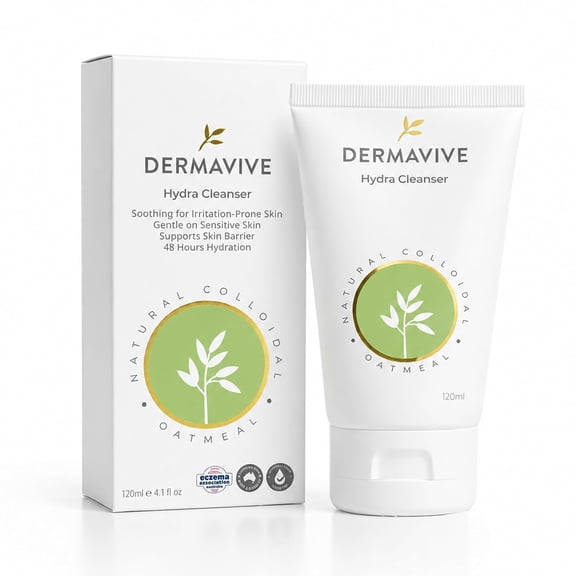 Dermavive Hydrating Facial Cleanser, Soap-Free pH-Balanced Face Wash with Colloidal Oatmeal, Vitamin E & Sodium PCA, Gentle Daily Cleanser, 120ml (4.05 fl oz)