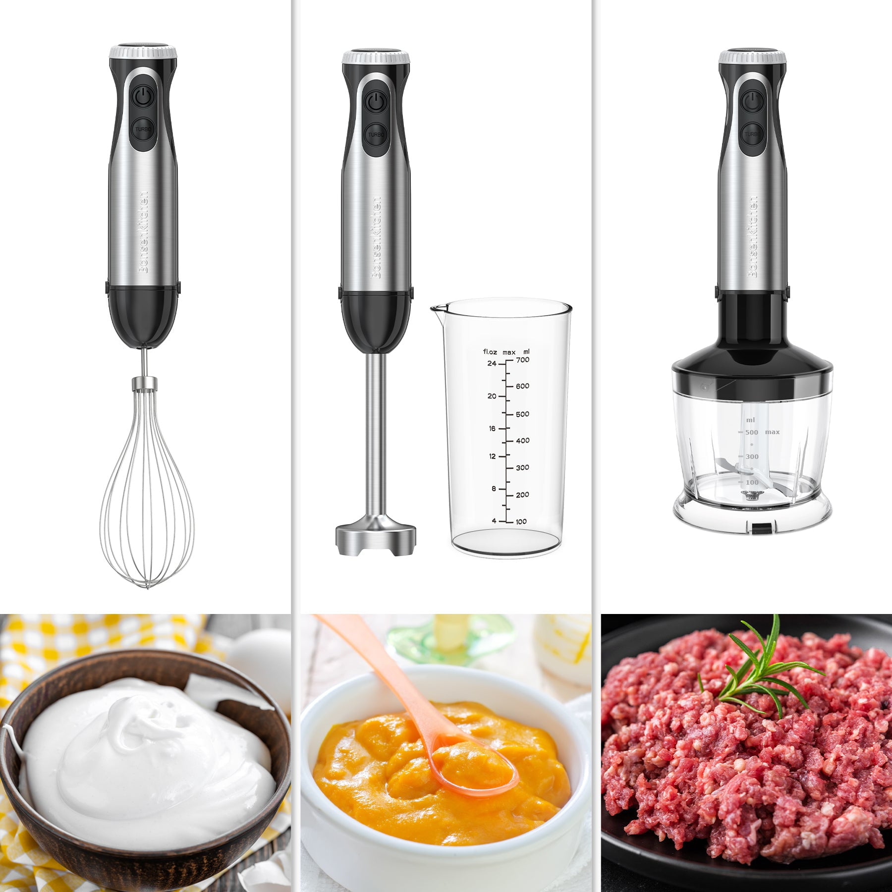  Bonsenkitchen Handheld Blender, Electric Hand Blender 12-Speed  & Turbo Mode, Immersion Blender Portable Stick Mixer with Stainless Steel  Blades for Soup, Smoothie, Puree, Baby Food: Home & Kitchen