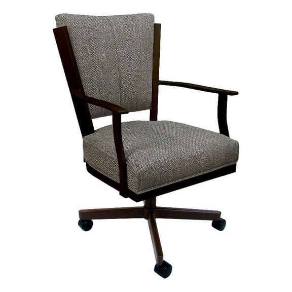 Montana Swivel Metal Dining Caster Chair -Plumley Cocoa Brown Fabric-Brown Frame