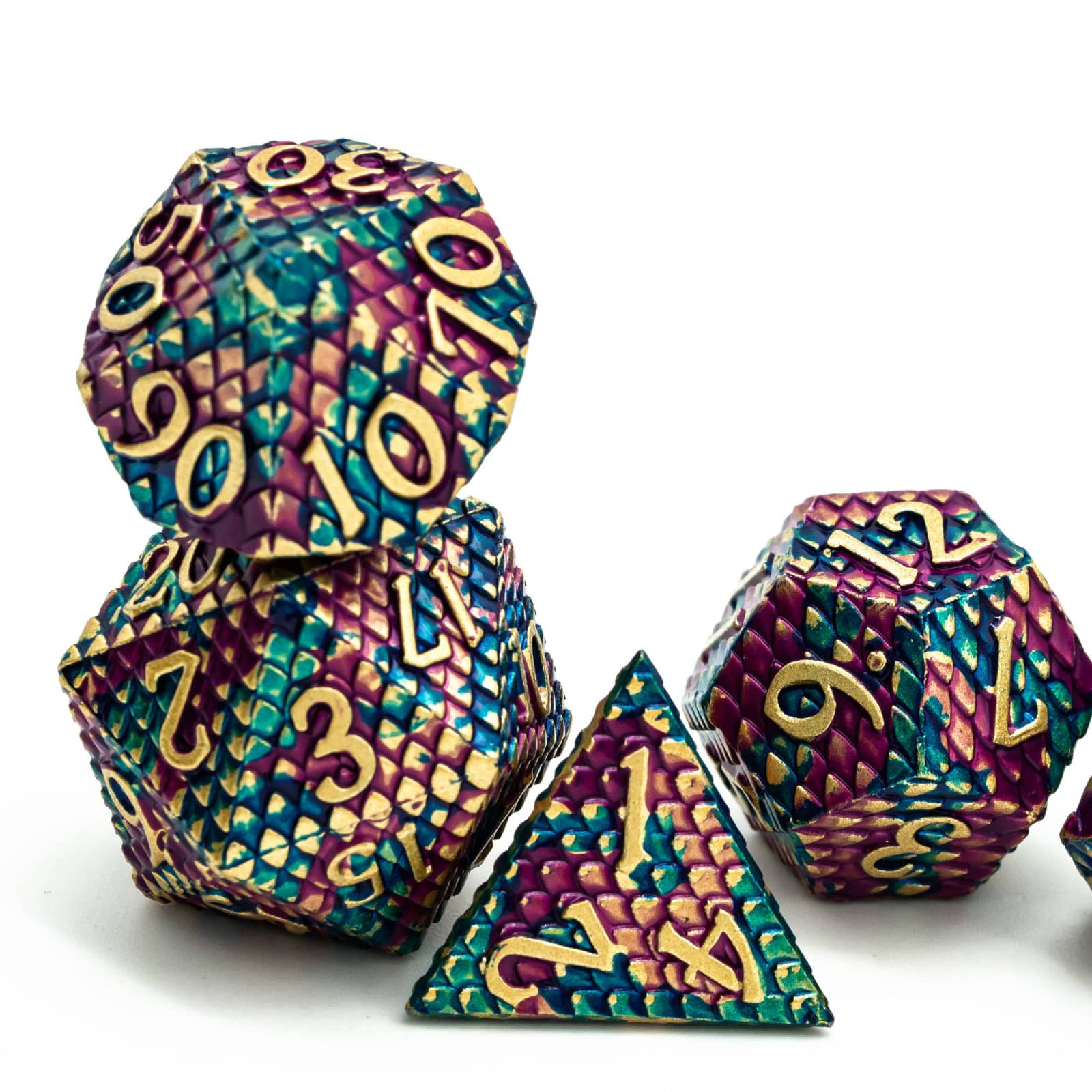 Cusdie 7PCS/Set DND Metal Dice, Dragon Scale Metal Dice Set, Polyhedral Dice Set, for Role Playing Game D&D Dice MTG Pathfinder