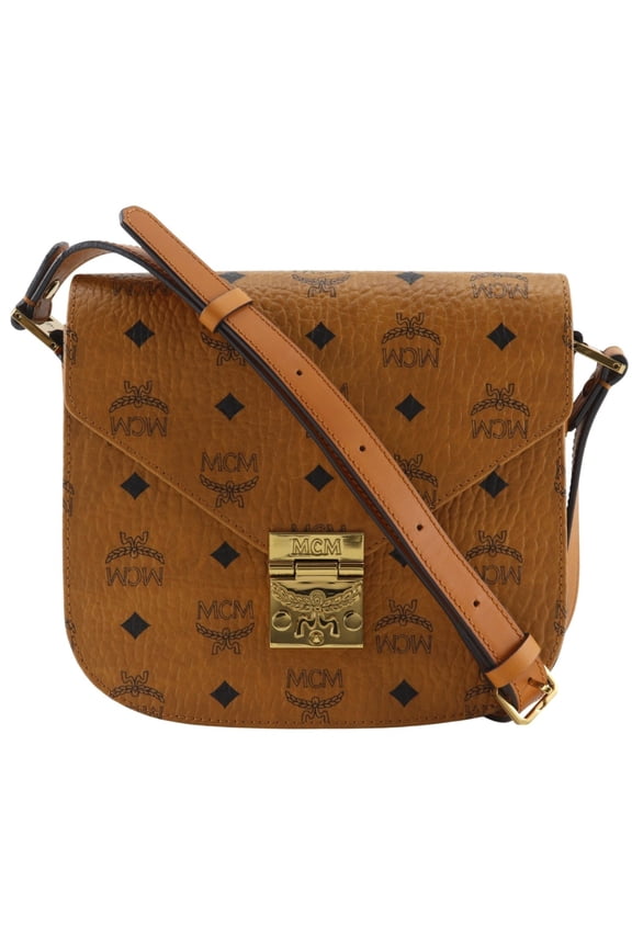 Pre-Owned MCM Patricia Shoulder Bag, Visetos Pattern, PVC, Brown, Flap, Women's.