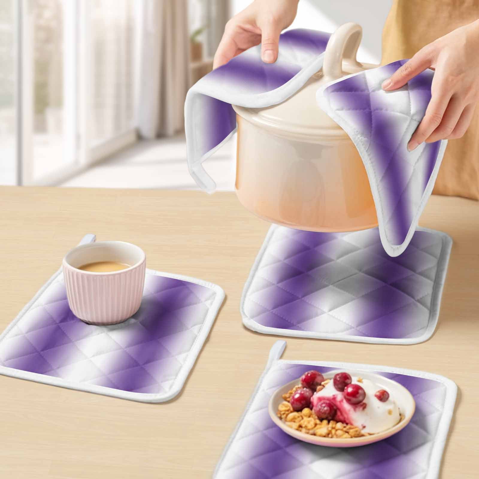 Purple White Ombre Pot Holders for Kitchen Heatproof Potholder, 5 Pack Modern Abstract Art Farmhouse Gradient Hot Pads Multipurpose Oven Pads Cloth Potholders Trivet for Cooking Baking