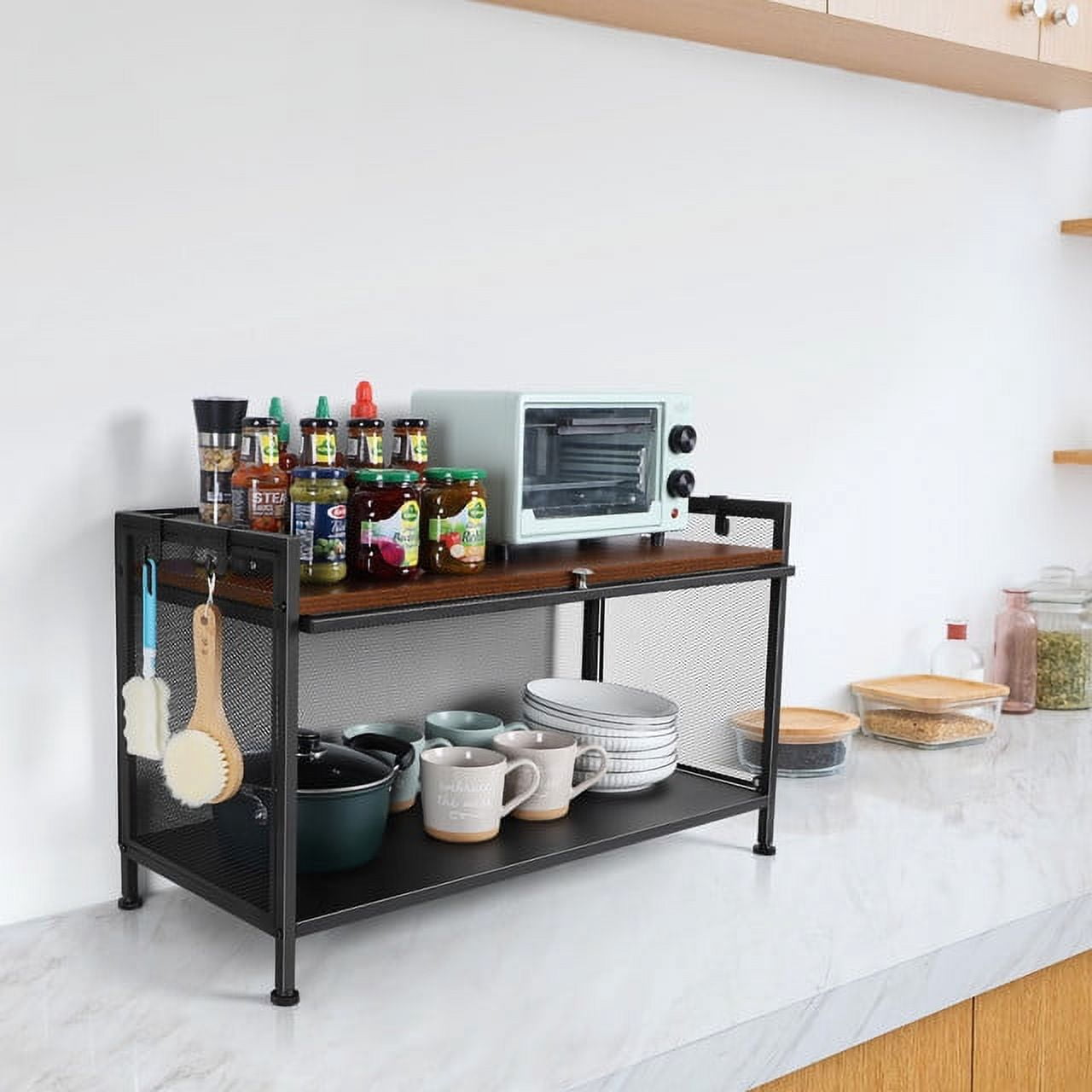 2-Tier Metal Black 31.5" Microwave Rack Storage Cabinet