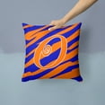 thumbnail image 2 of Letter O Initial Tiger Stripe Blue and Orange Fabric Decorative Pillow, 2 of 4