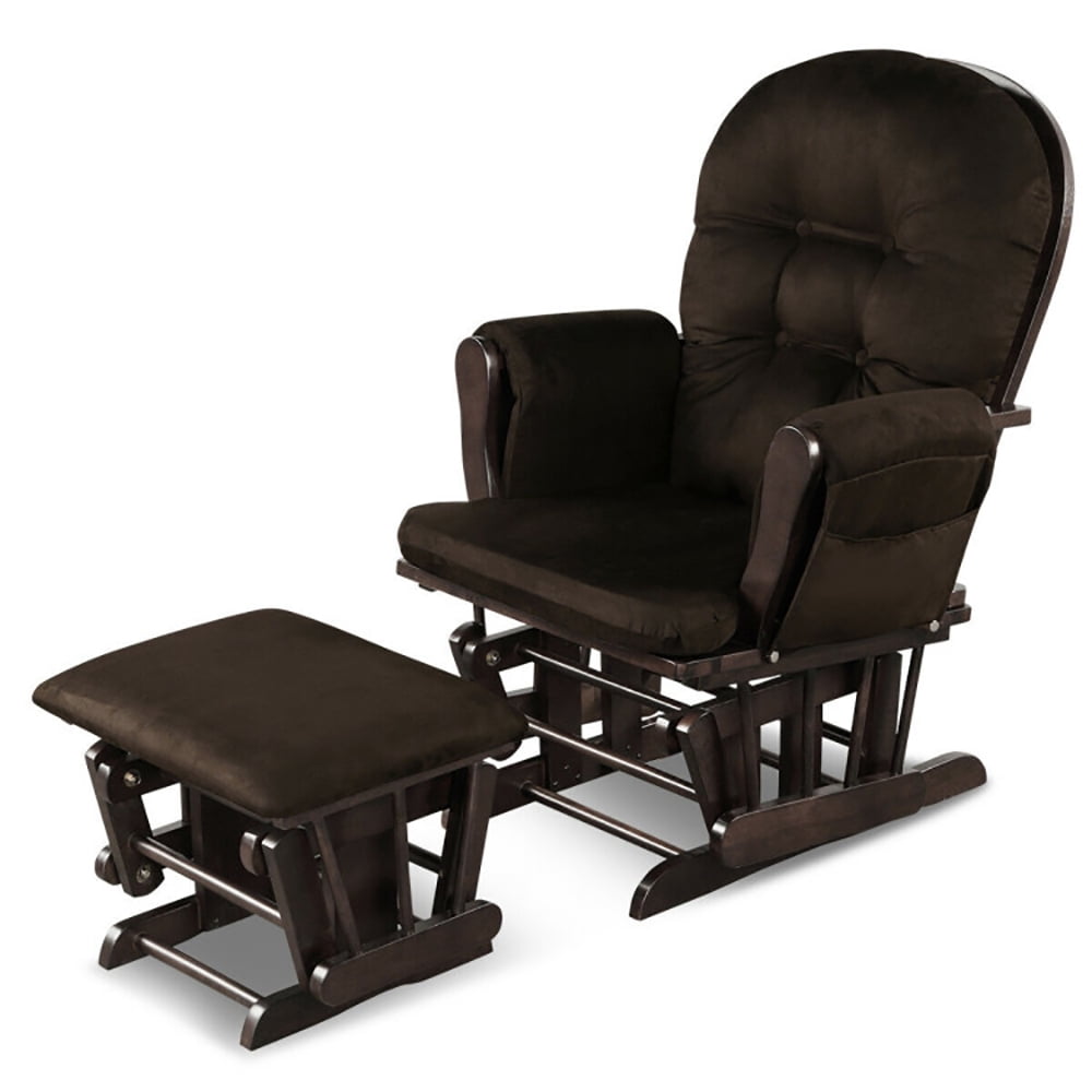 Finihen Glider and Ottoman Cushion Set, Wooden Rocking Nursery Chair with Cushioned Armrests Detachable Cushion, Upholstered Glider with Nursing Ottoman, for Napping, Nursing, Reading, Brown Finihen Glider and Ottoman Cushion Set, Wooden Rocking Nursery Chair with Cushioned Armrests Detachable Cushion, Upholstered Glider with Nursing Ottoman, for Napping, Nursing, Reading, Brown