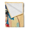 thumbnail image 2 of Pin up Girl Soft Flannel Fleece Blanket, Hand Drawn Illustration of a Curly Brunette Woman Wearing a Pilot Captain Hat, Cozy Plush for Indoor and Outdoor Use, 70" x 90", Multicolor, by Ambesonne, 2 of 5