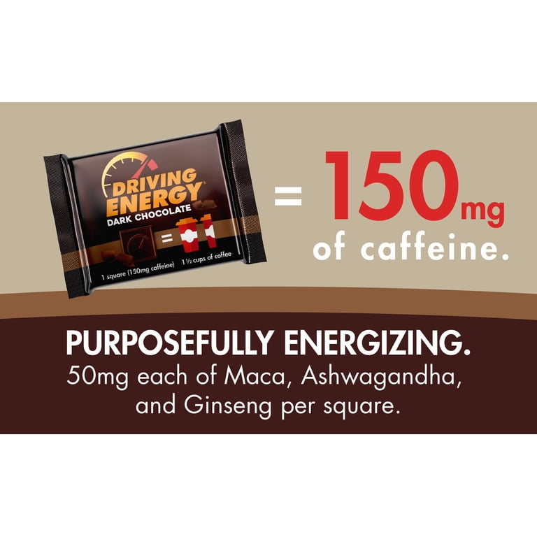 ZenEvo Caffeinated Dark Chocolate Squares, 150mg Caffeine