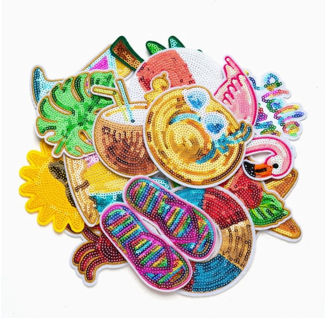 4 pack coconut tree embroidered cloth patch beach sequin embroidered summer style computer embroidered sun hat
