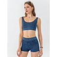 thumbnail image 6 of Women'S Slim Cropped Denim Vest Stretchy Scoop Neck Pullover Jean Sports Bra Tank Top Deep Blue XL, 6 of 9