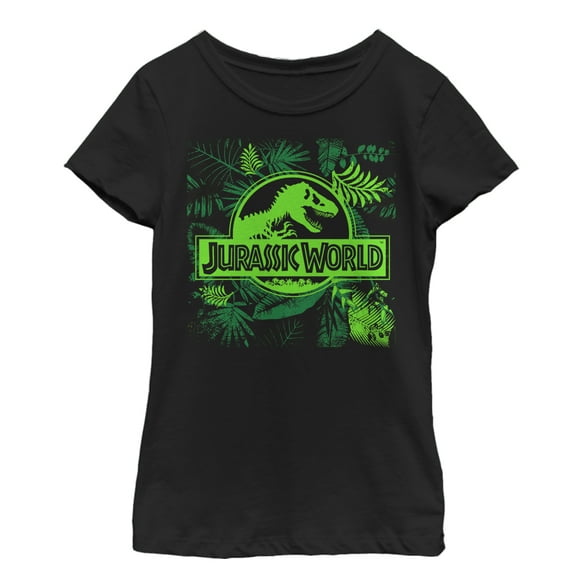 Girl's Jurassic World Fern Leaf Logo Graphic Tee Black Small