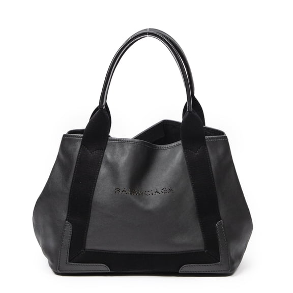 Pre-Owned Balenciaga Black Small Navy Cabas Shoulder Bag Calfskin Leather