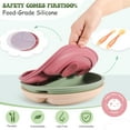 thumbnail image 4 of Armscye 3 Pack Suction Toddlers Plates with Lids and Utensils, Divided Suction Plates for Baby,100% Food Grade Silicone Baby Plates, Safe Grip Dishes for Toddlers Self Feeding Training, 4 of 8