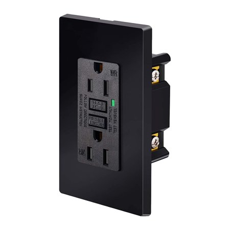 Black GFCI Outlet 15 Amp,Black GFI Electrical Outlet,Groud Fault Circuit Iterrupter Receptacle,Weather WR GFCI with LED Idicator,Wall Plates Icluded, Listed,Black,1PK