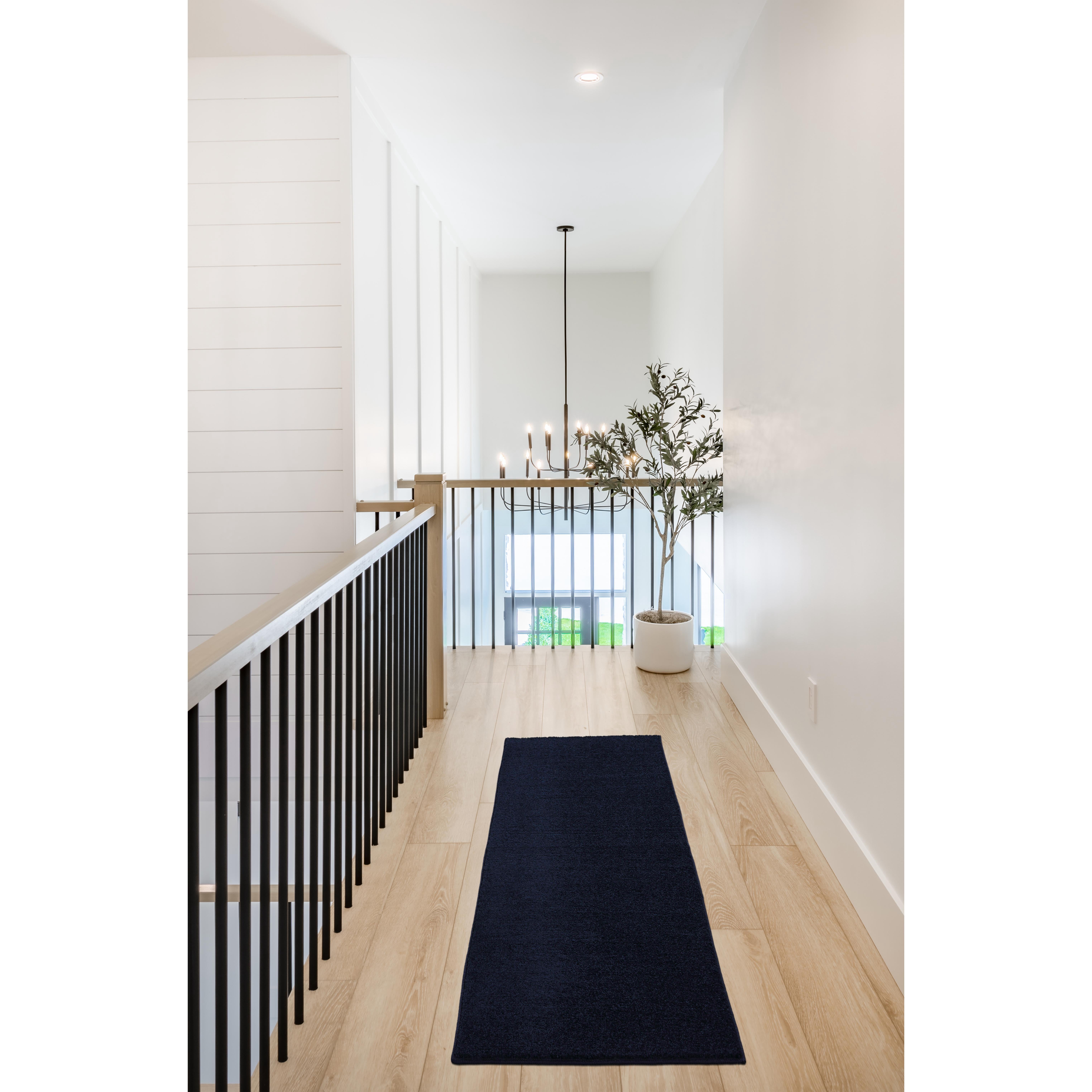 Garland Rug Palmer Plush Washable Navy Blue Indoor Runner Rug, 2' x 6'