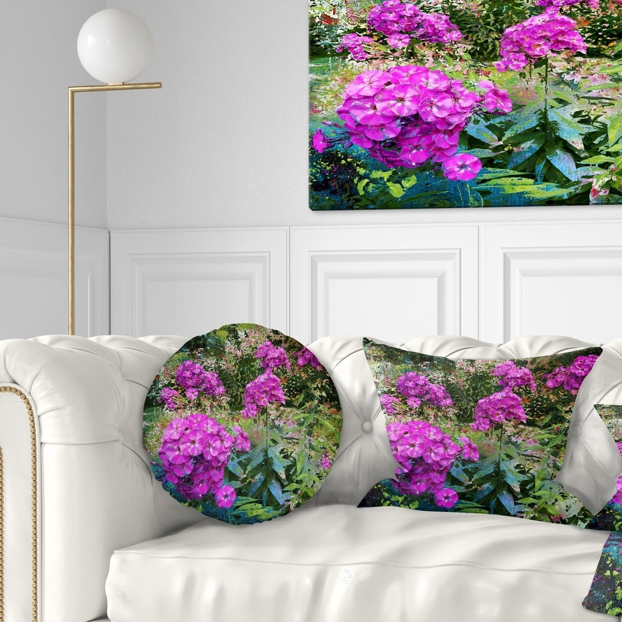 Designart Theme With Pink Flowers and Green - Floral Throw Pillow - 12x20