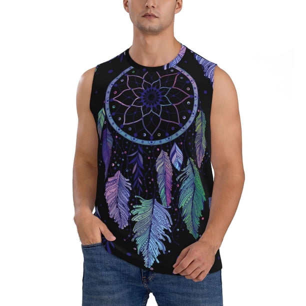 Balery Dreamcatcher With Colorful Feathers Camisetas sin mangas para hombre, absorbe la humedad y protege contra el mal olor.-X-Large