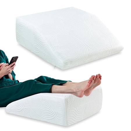 Orthopedic Memory Foam Bed Wedge Pillow, Elevated Leg Rest Pillow, White - 24 L X 21 W X 7 H Inches | For Improved Circulation, Acid Reflux, Back, Leg, Sciatica Pain Relief, Post Surgery