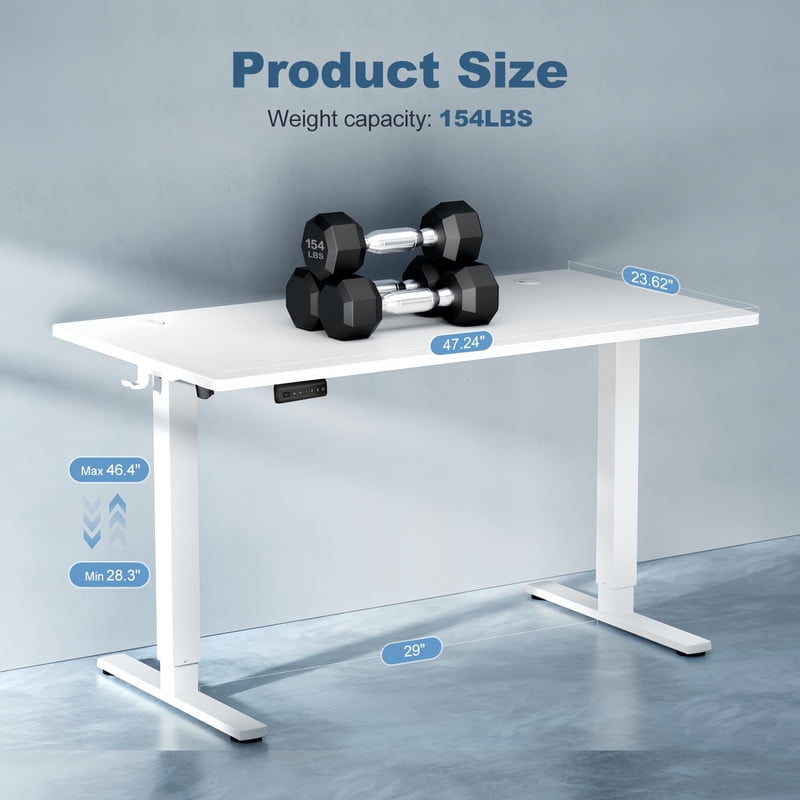 Kelno 48" Electric Standing Desk Height Adjustable Sit-Stand Desk with 3 Memory Presets Splice Desktop, White