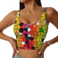 thumbnail image 2 of Haiem Colorful Tie Dye Stained Glass 1 Pattern Womens Sports Bra - U Neck Padded Low Impact Yoga Bra Workout Crop Top Gym Moisture-Wicking Workout Vest -Medium, 2 of 9