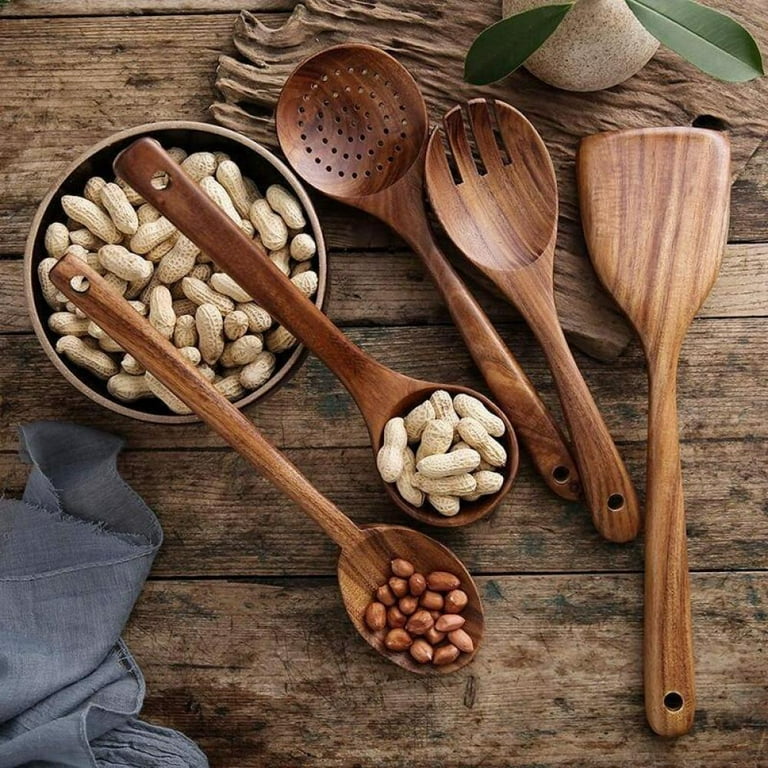 BlauKe Wooden Spoons for Cooking 7-Pack - Bamboo Kitchen Utensils Set for Nonstick Cookware