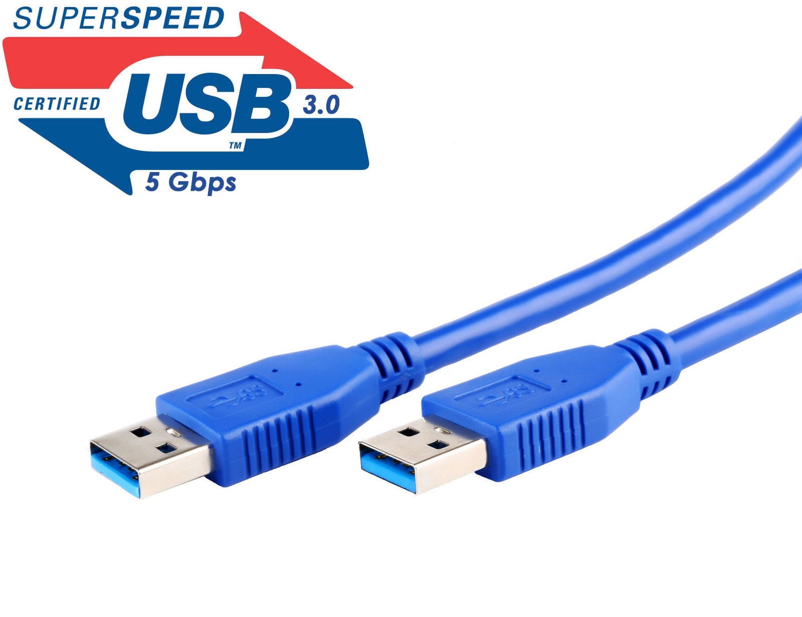 New USB 3.0 Male to Male Cable Cord for Data Transfer Hard Drive Blue 2FT 