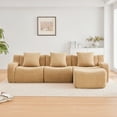 thumbnail image 3 of Boneless Sofa,3 Seat High-Quality Teddy Fabric,Anti-Slip Design,No Assembly Curved Armrests Streamlined Design,Assembly Chaise 32D High Density Sponge For Living Rooms Bedrooms,Camel, 3 of 5