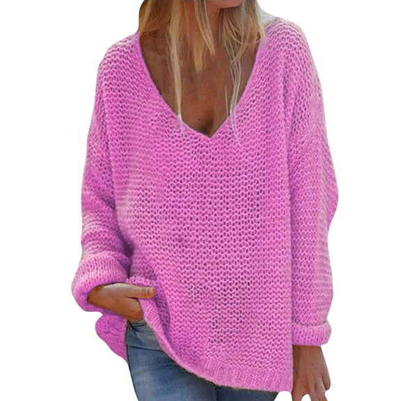 LowProfile Pullover Sweaters for Women Plus Size Long Sleeve Casual Tops Fashion V Neck Loose Solid Winter Fall Knit Sweater