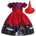 thumbnail image 1 of Déguisement d'Halloween Fille Robe et Chapeau de Sorcière Ensembles de Tenue de Cosplay (Rouge,100cm), 1 of 6
