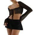 thumbnail image 1 of Women‘s Crop Tops  Long Sleeve Mesh Sheer Solid Color Tie-Up Cardigan, 1 of 4