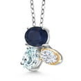 thumbnail image 2 of 925 Silver and 10K Yellow Gold Blue Sapphire Sky Blue Aquamarine and White Moissanite Pendant Necklace for Women (3.05 Cttw, Oval 8X6MM, 7X5MM and 6X4MM,  September Birthstone, with 18 inch Chain), 2 of 4