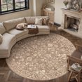 thumbnail image 4 of BERTHMEER 6'x6' Round Area Rugs for Living Room Bedroom Dining Room Office Farmhouse Oriental Floral Vintage Farmhouse Non Slip Machine Washable Carpets, Brown, 4 of 8