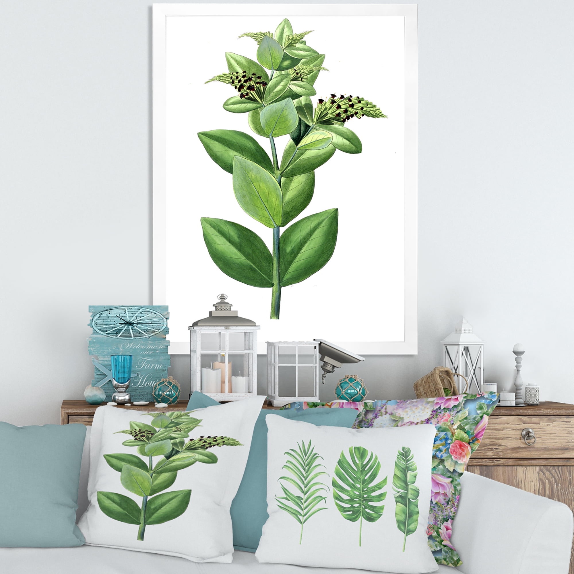 Designart 'Ancient Green Leaves Plants VI' Traditional Framed Art Print