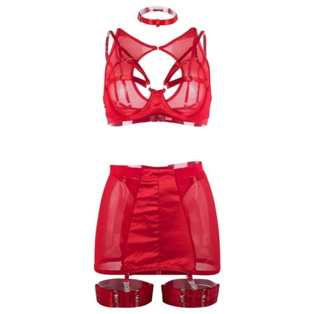 

Women Exotic Lingerie Sets Solid Color Mesh Binding Mesh Underwear 6PCS Hollow Outed Out Ribbon Clipping Underwear Nightwear Chemise Nightie Sets