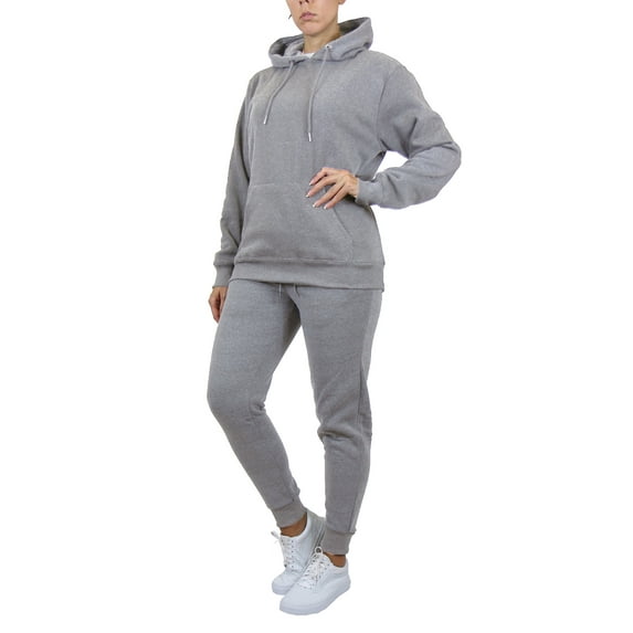 Womens Loose Fit Fleece-Lined Pullover Hoodie & Jogger 2-Piece Set (S-2XL)