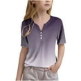 thumbnail image 3 of Jinhomg Button V-Neck Shirts for Girls Dressy Casual Solid Tops Lightweight Comfy Short Sleeve Spring Summer Pullover Daily Wear Purple, 3 of 6
