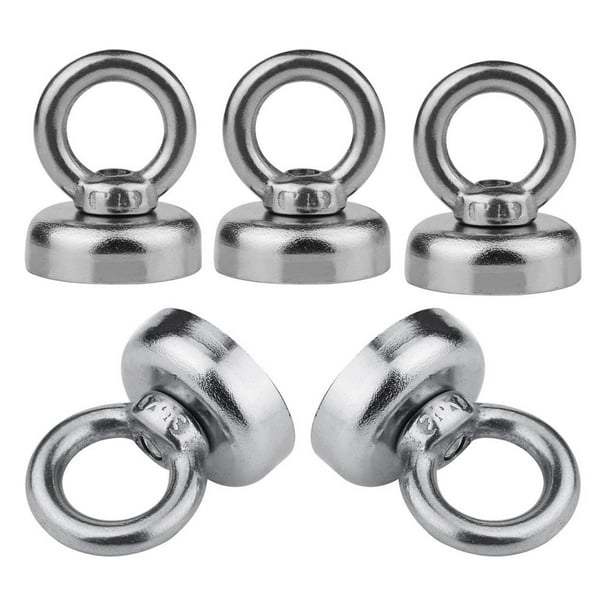 5 Pack of Powerful Neodymium with Eyebolt Holds 22 Pounds