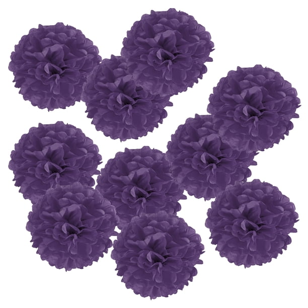 Uxcell 4" Pom Poms de Papel Duraderos para Decoración de Fiestas de Boda Púrpura Oscuro 10 Paquete