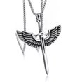 thumbnail image 3 of HOOUN Mens Angel Wing Sword Pendant Necklace Protection Jewelry Silver Box Chain 24", 3 of 5