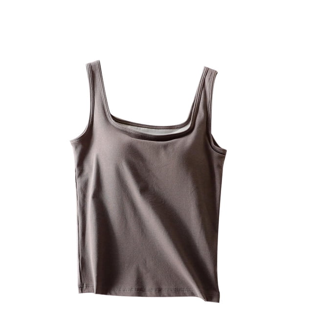 Timegard Womens Tank Tops Square Neck Casual Comfy Sleeveless Shirts Solid Color Basic Top with Built in Bra