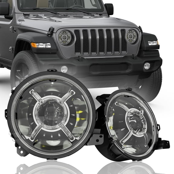 Sunpie Jeep Wrangler LED Headlights 9 Inch LED Halo Headlights for 2018-2026 Jeep Wrangler JL & JLU 4xe Jeep Gladiator JT (2Pcs/Set)