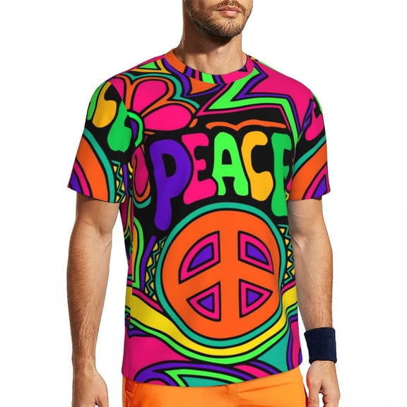 T Shirt For Men Pretty Pink Peace T-Shirt Colorful Hippy Design Hip Hop Gym Short Sleeve Quick-dryin