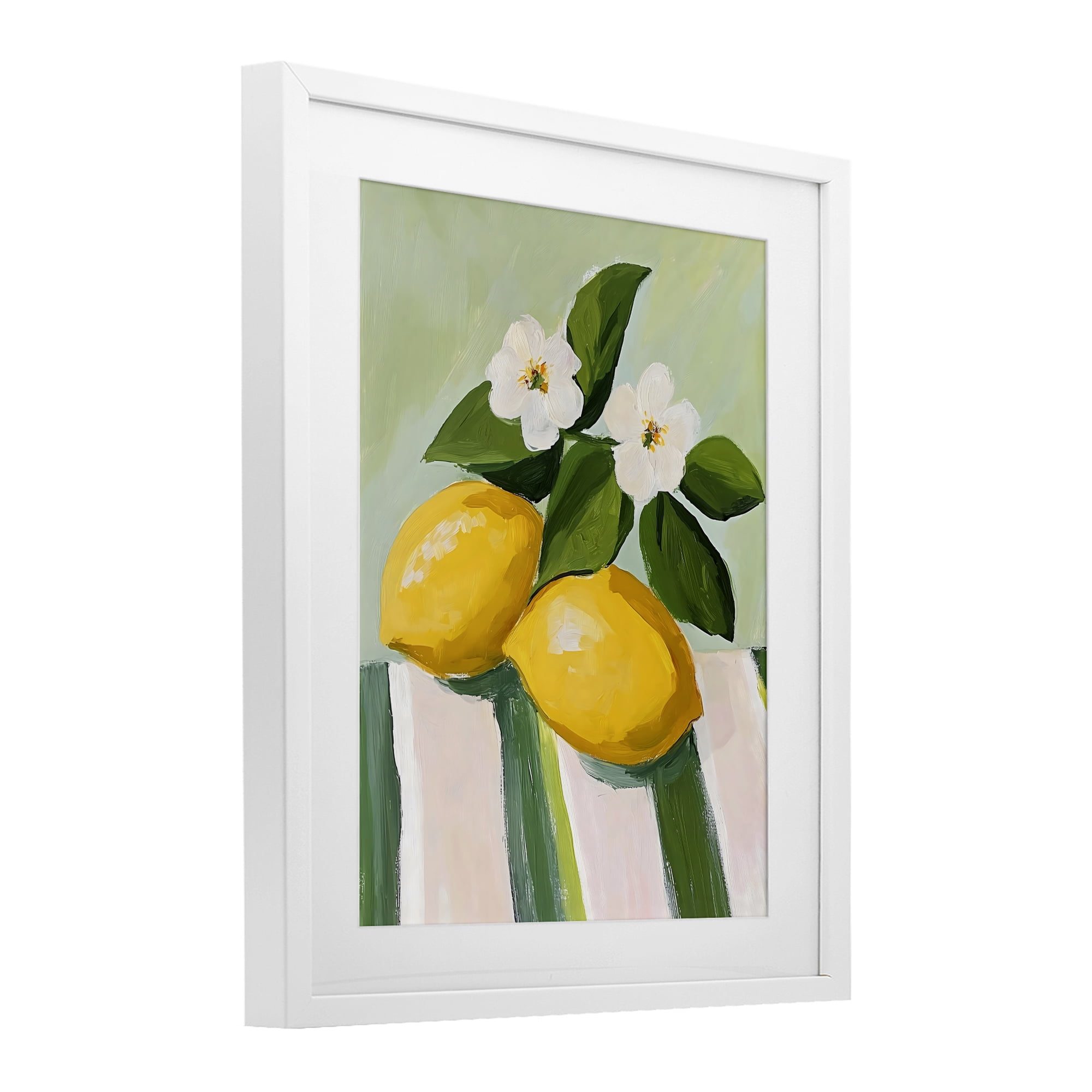 Stupell Industries Lemons And Daisies on Tablecloth White Framed Print Under Glass, design by The Prints Vibe