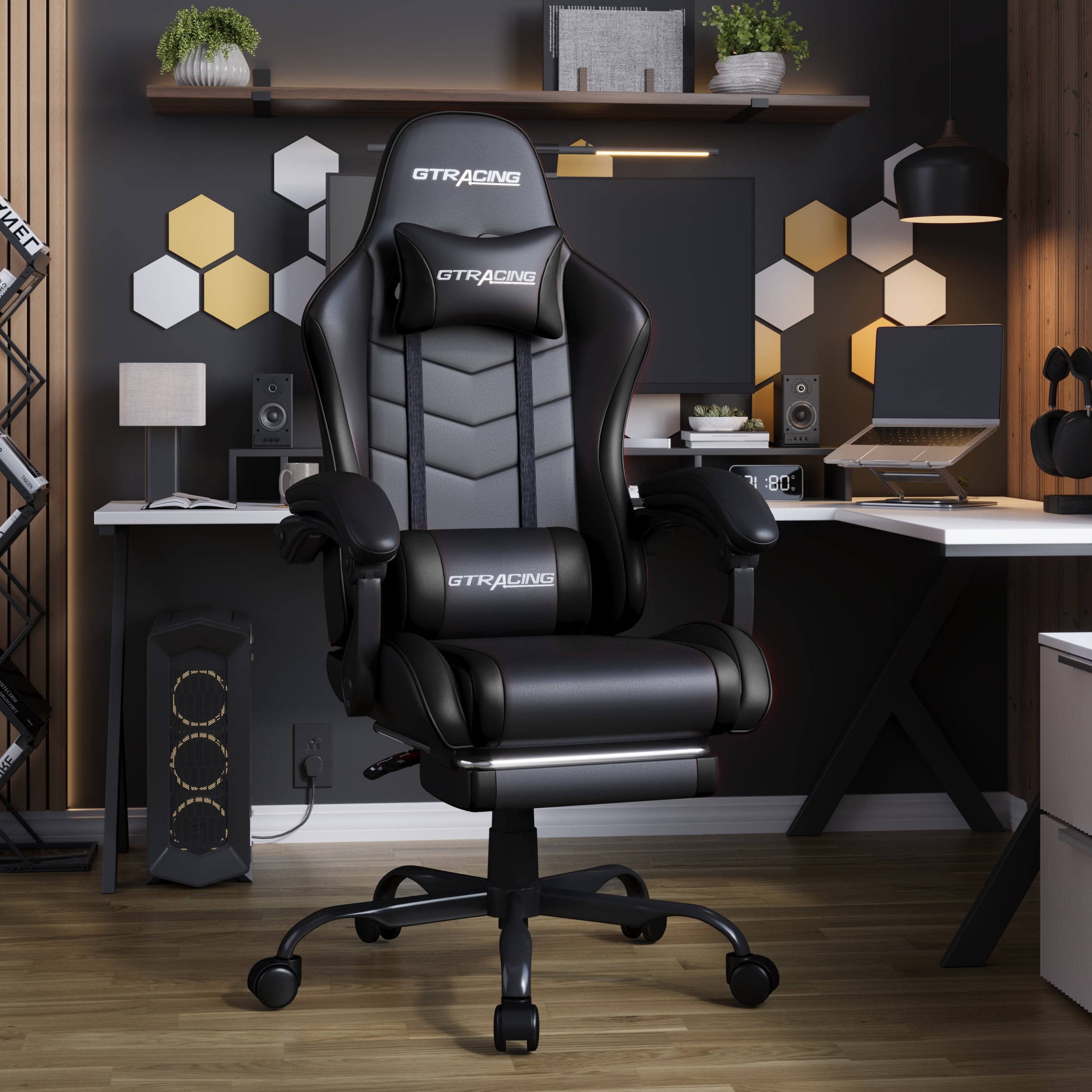 Chaise de jeu ergonomique GTRACING GTWD-200 avec coussins réglables et repose-pieds