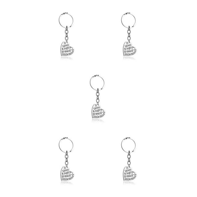 Justharion Creative Letter Teacher Keychains Bulk Heart-shape Key Chain with Smooth Simple Delicate Cute Charms Pendants D1114 5Set