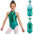 thumbnail image 5 of YiZYiF Kids Girls Sleeveless Sequins Bodysuit with Metallic Hairband Ballet Dance Leotard Performance Outfit Blue Green 14, 5 of 6