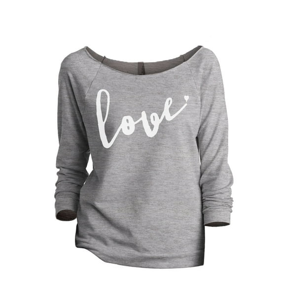 Thread Tank Love Cursive Women's Slouchy 3/4 Sleeves Raglan Sweatshirt Sport Grey Small